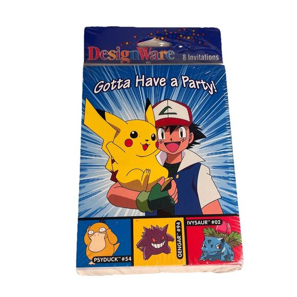 Vintage Pokemon Birthday Party Invitation Cards 1990s New Pikachu Psyduck USA - Picture 1 of 4